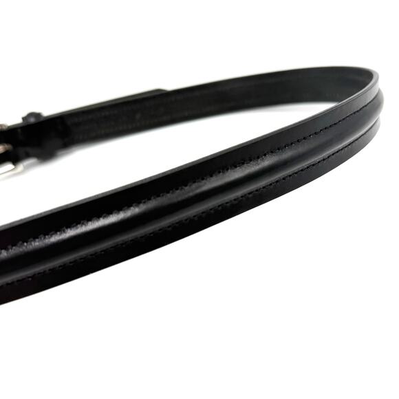 Eddie Bauer Black Italian Leather Belt 32 Silver Brass Buckle Center Ridge Italy - Picture 5 of 9